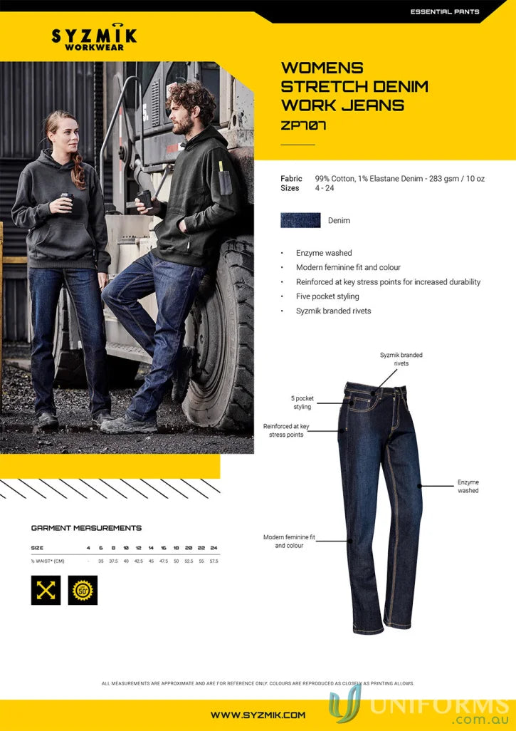 Syzmik womens stretch denim work jeans ZP707 perfect for comfy work wear