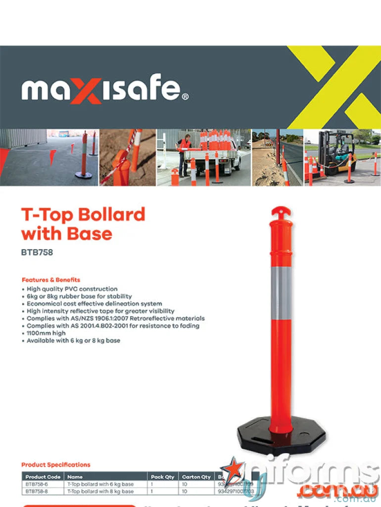 Orange and gray T-Top bollard post with black base for high visibility uniforms workwear