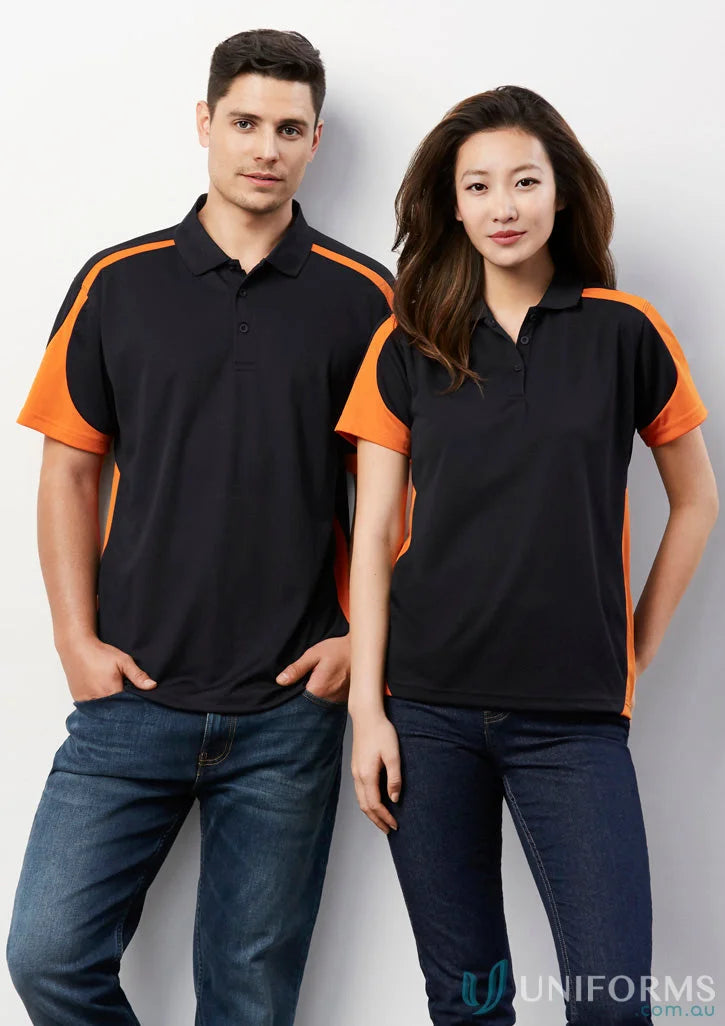 Matching black and orange Talon Polo shirts from Biz Cool™ Collection Talon