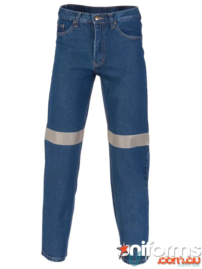 Blue denim stretch jeans with reflective stripes from Taped Denim Stretch collection