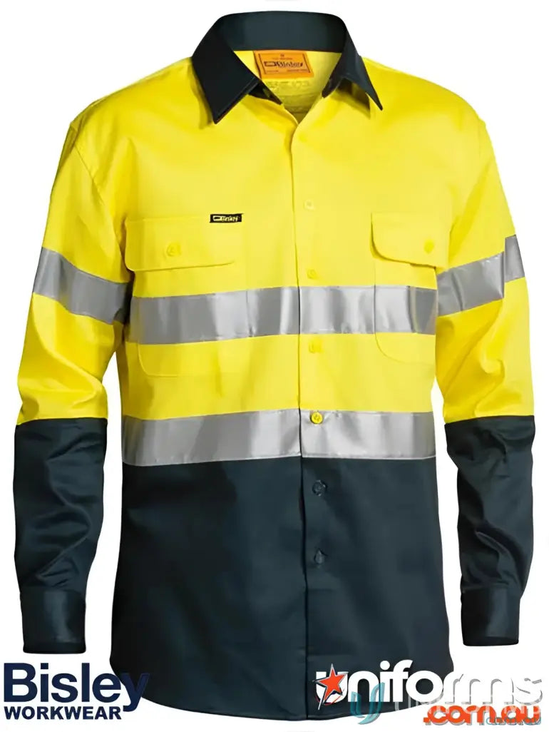 Taped HiVis Drill Shirt with two-button adjustable workwear for high-visibility uniforms