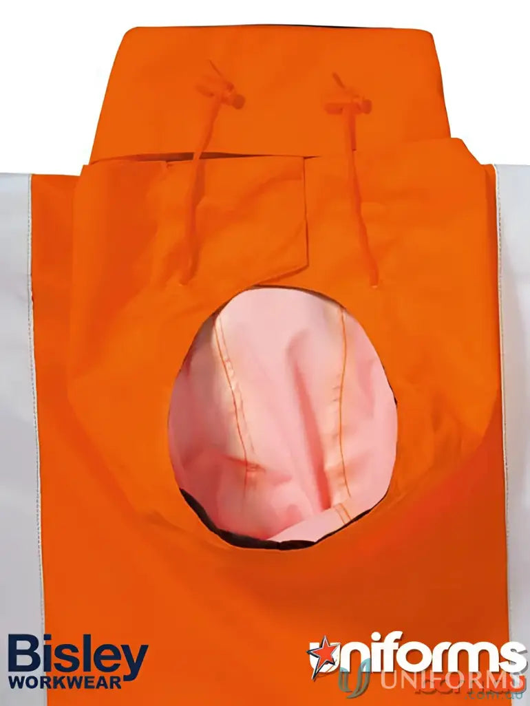 Orange high-visibility hooded jacket with touch tape closure and extra hem tape for waterproof protection