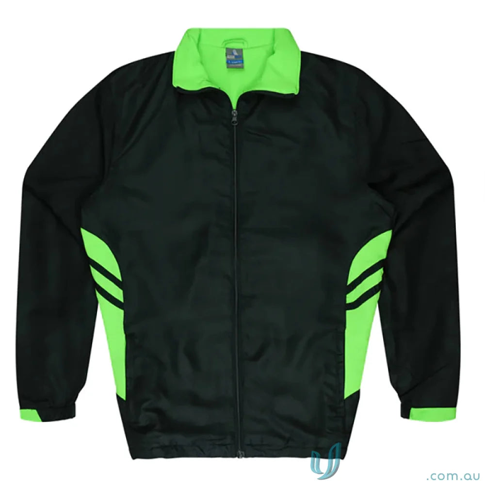 Black and green Tasman Kids Tracktops jacket perfect for uniforms or workwear fun