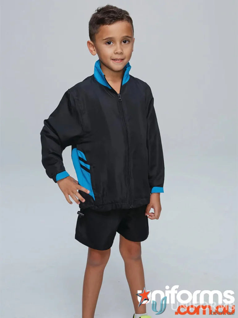 Child’s black and blue Tasman Kids Tracktops jacket perfect for uniforms or casual workwear