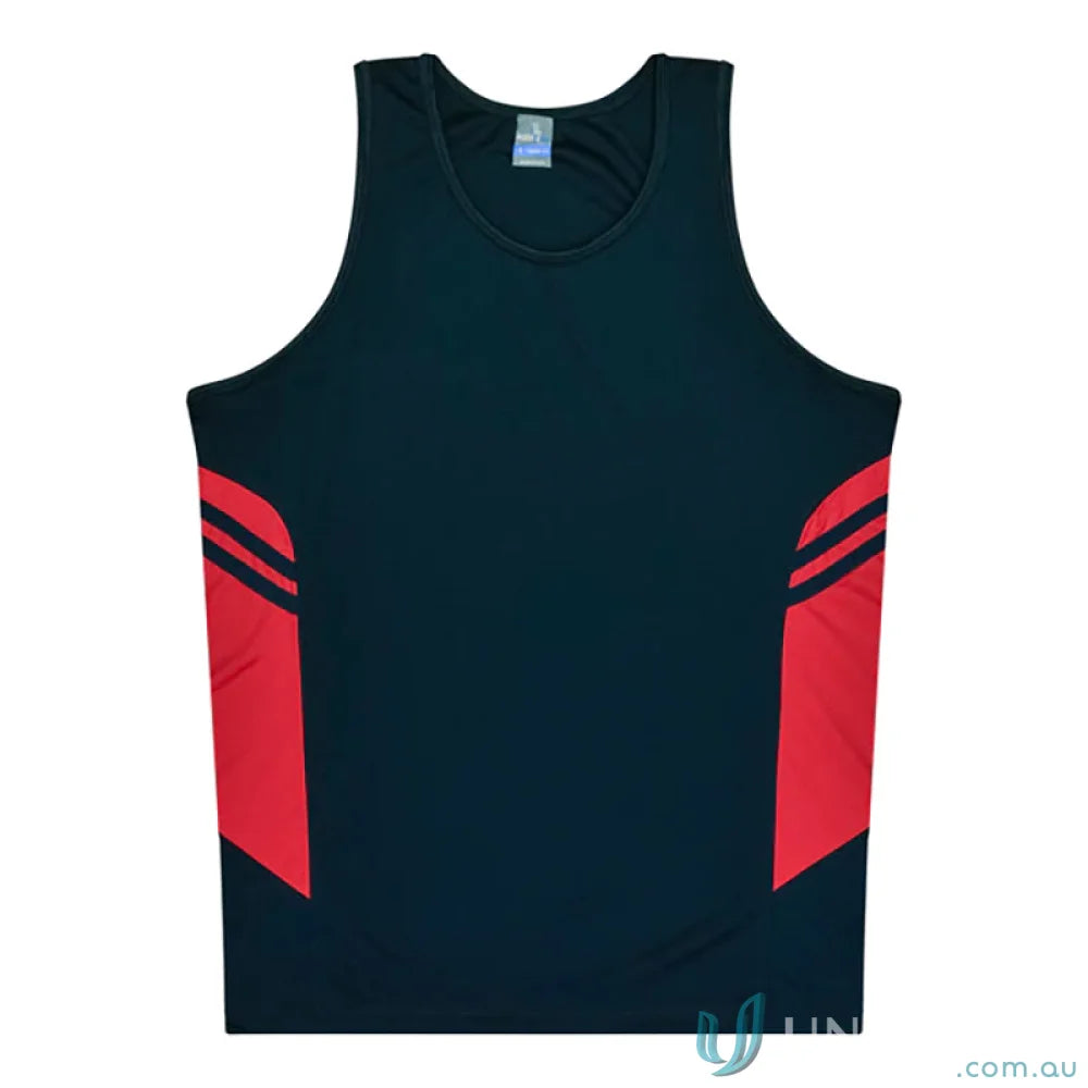 Black and red Tasman Ladies Singlet athletic tank top with comfy fabric and sleek neck