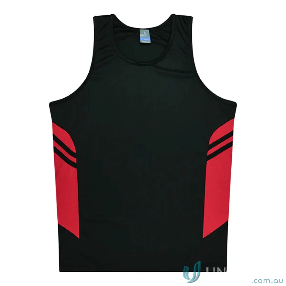 Black and red Tasman Ladies Singlet athletic tank top with comfortable fabric and stylish neck