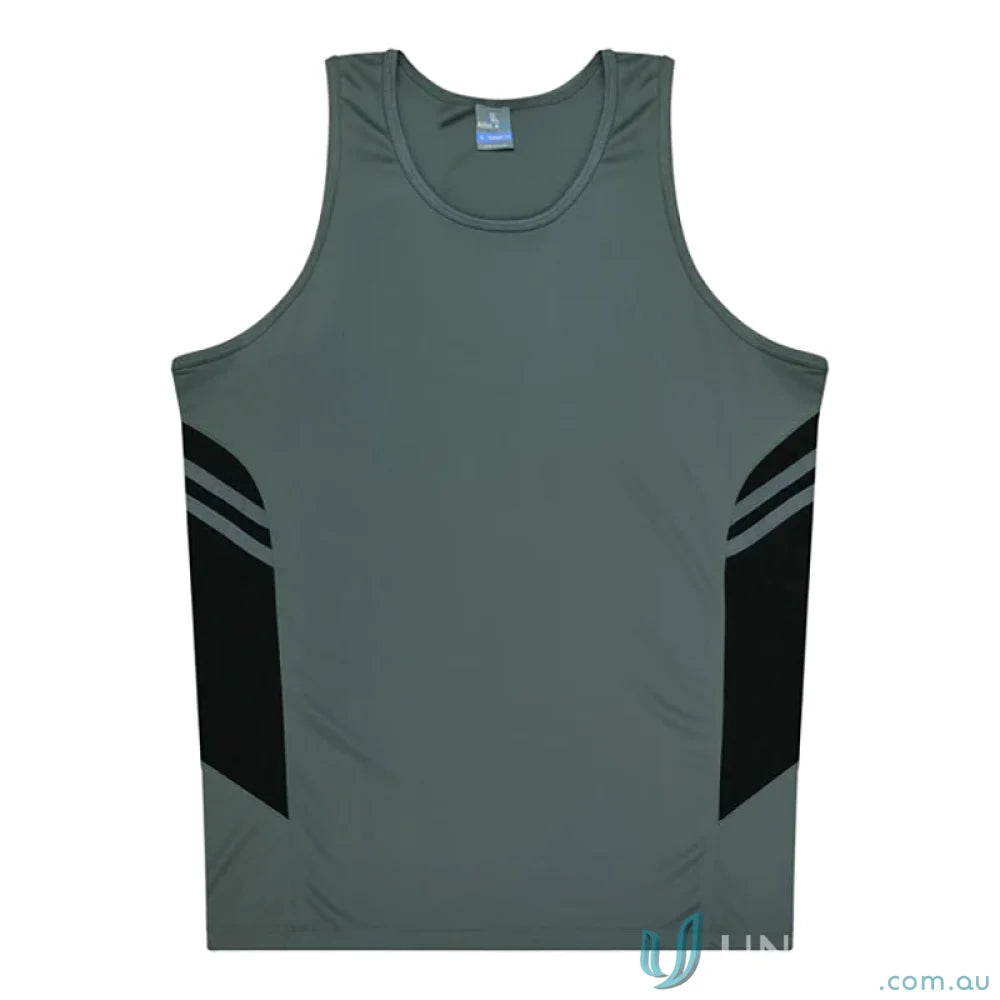 Gray and black Tasman Ladies Singlet athletic tank top made from comfy fabric with a sleek neck