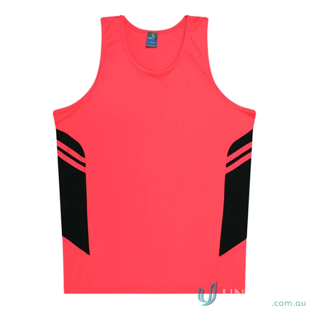 Red Tasman Ladies Singlet tank top with black side panels, soft fabric, perfect for uniforms