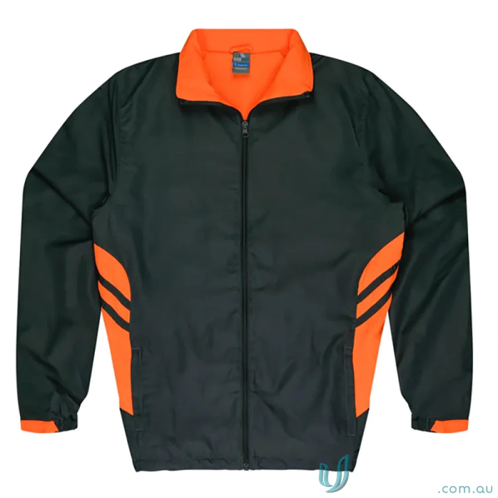 Black and orange zip-up jacket from Tasman Mens Tracktops, perfect for workwear or uniforms