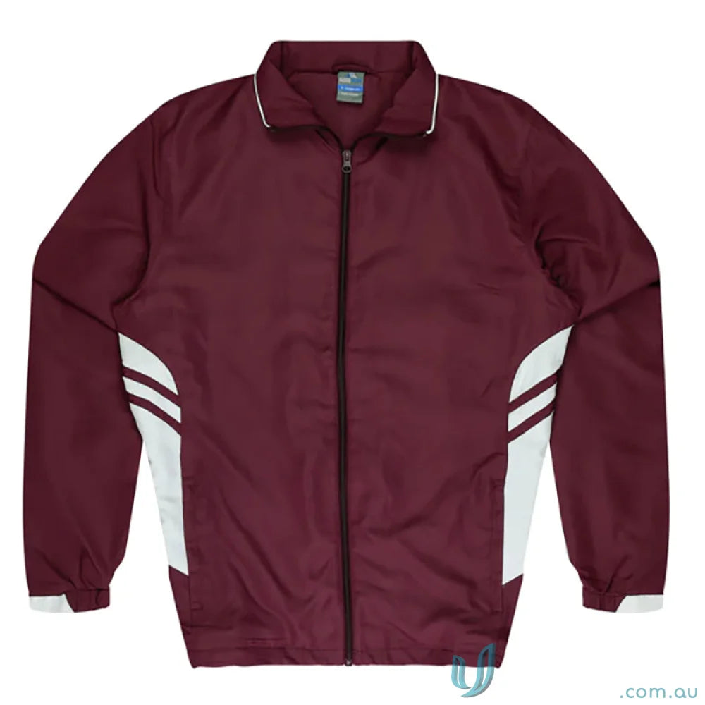 Maroon and white Tasman Mens Tracktops perfect for uniforms or casual workwear