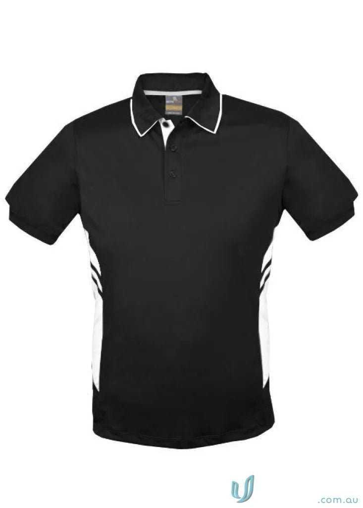 Black and white Tasman Polo shirt perfect for uniforms and workwear casual style