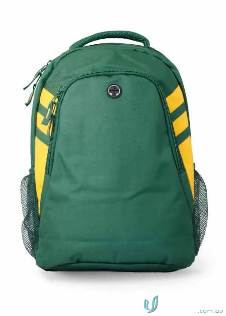 Green and yellow Tasman Sports Backpack perfect for work uniforms or casual wear