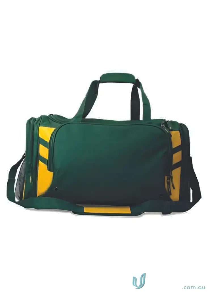 Green and yellow Tasman Sports Bag perfect for uniforms and workwear storage