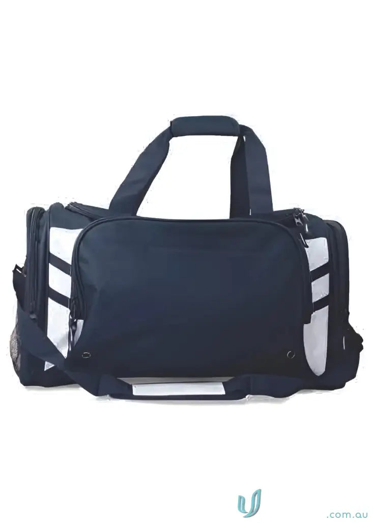 Navy blue and white Tasman Sports Bag perfect for uniforms or workwear storage