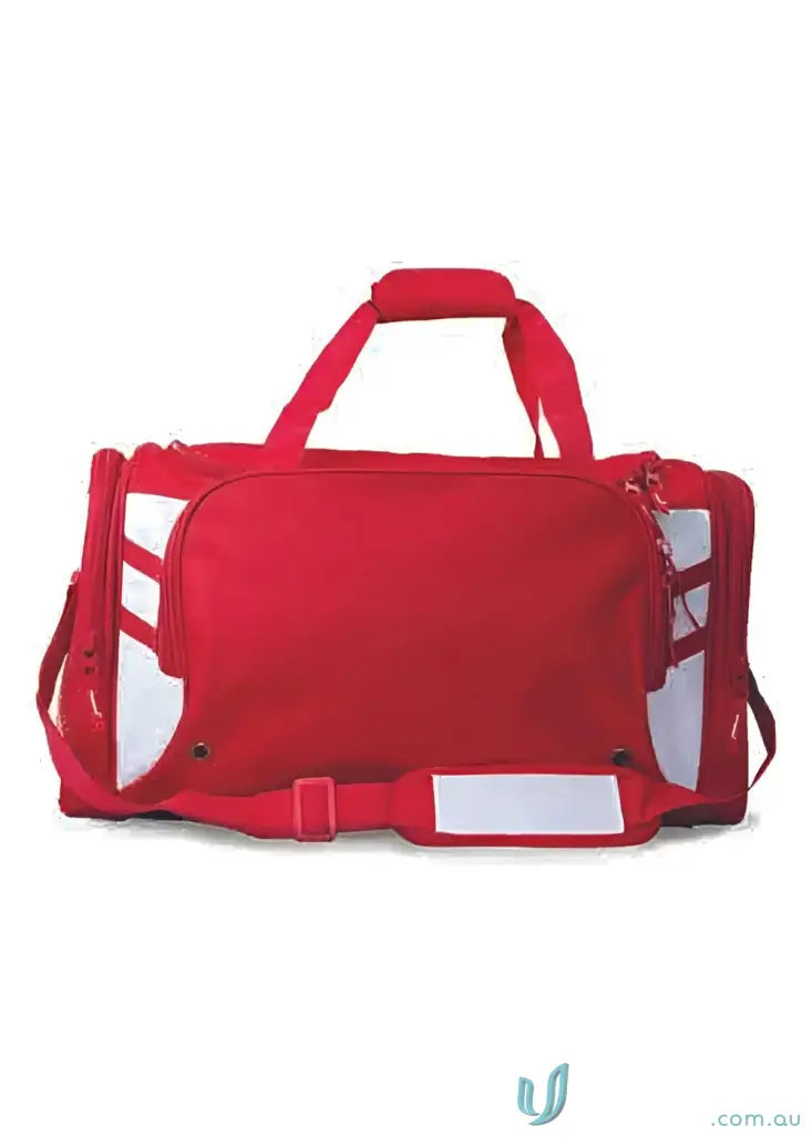 Red and white Tasman Sports Bag perfect for uniforms and workwear gear