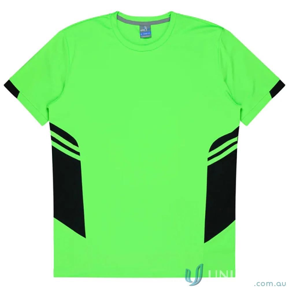 Neon green and black Tasman Tee athletic T-shirt made from comfy fabric for uniforms or workwear