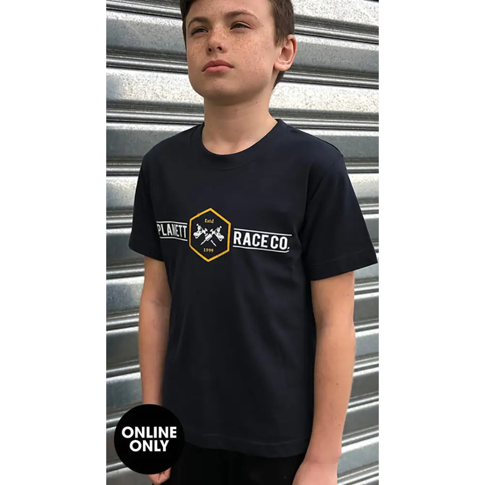 Tatt Gun Tee: black crew neck short sleeves in premium Australian cotton with plaquet race co logo and crossed wrenches