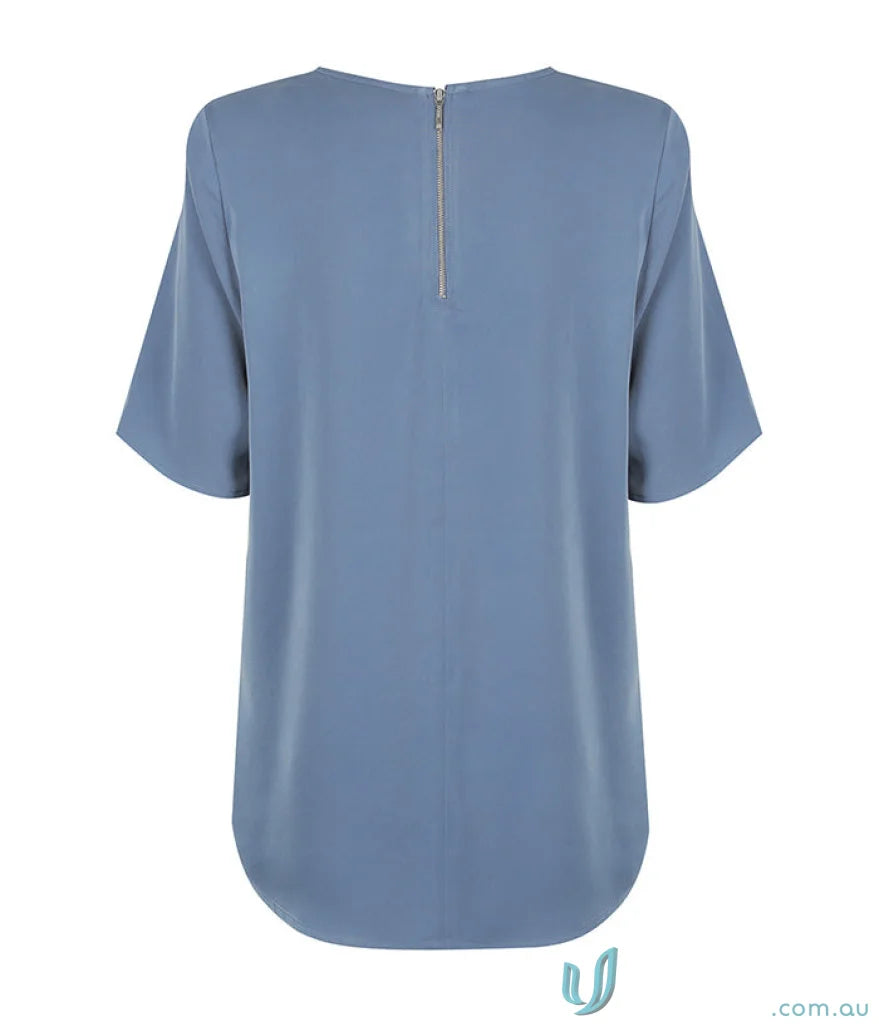 Taylor 1798WS Blue short-sleeved blouse with zipper, perfect workwear or uniforms