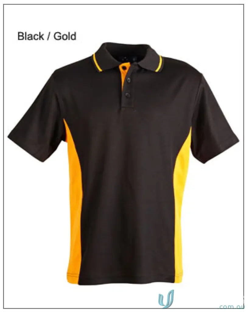 Black and gold Winning Spirit Team Mate Polo with truedry contrast short sleeve polo style