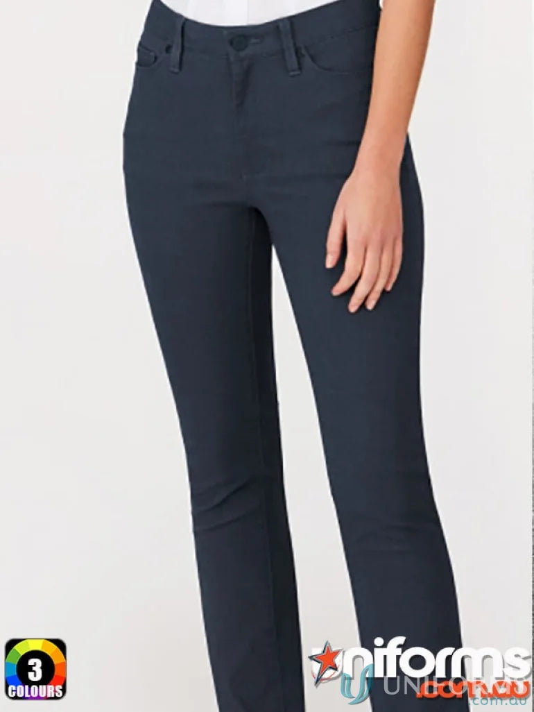 Dark blue women’s slim-fit trousers with elastic waist from The Ladies R Jeans perfect for uniforms