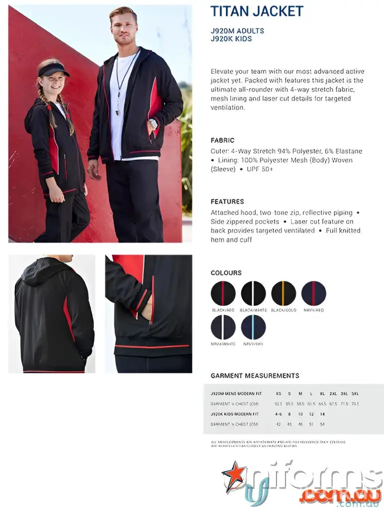 Black and red Titan Men’s Team Jacket with hood, perfect for advanced active jacket needs