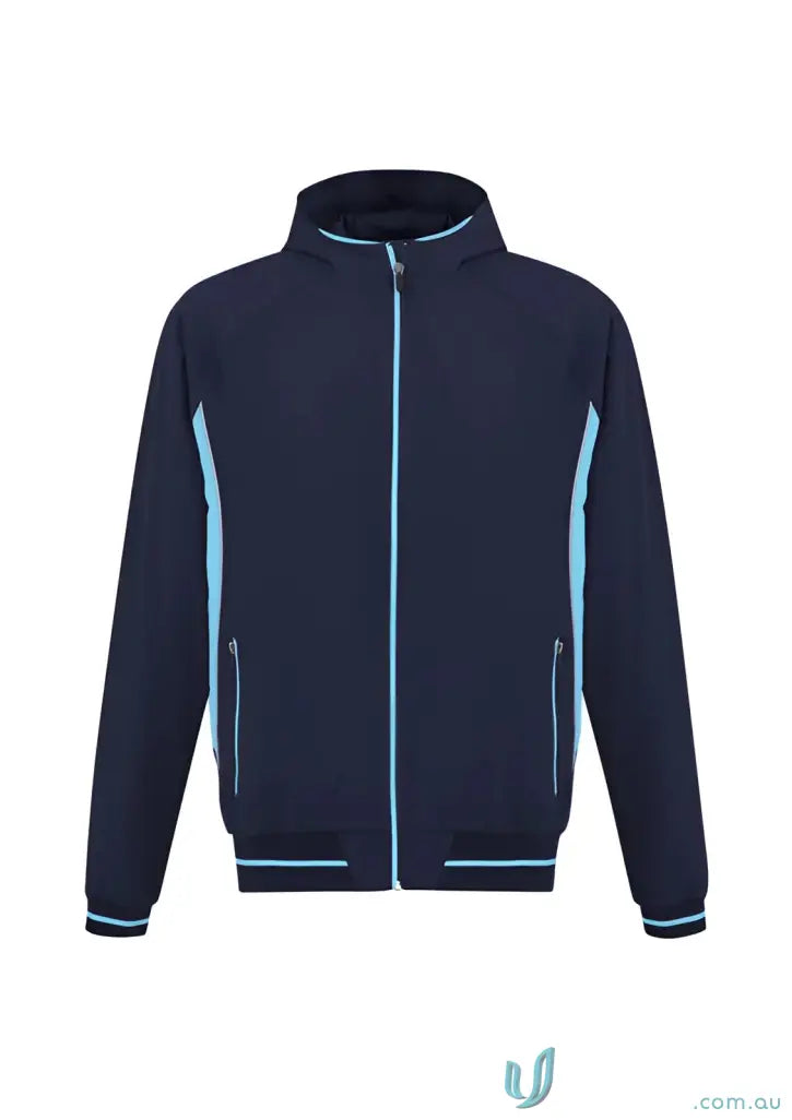 Titan Men’s Team Jacket showing navy blue track jacket with light blue accents