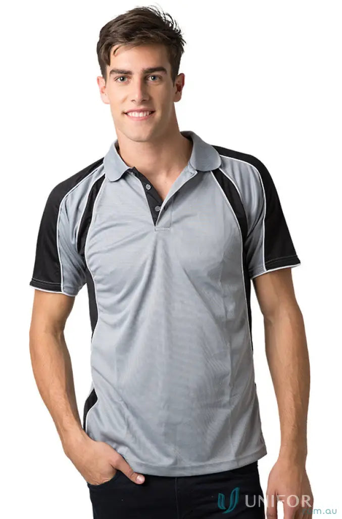 Gray and black Toucan Polo shirt with CoolDry moisture management technology for all-day comfort