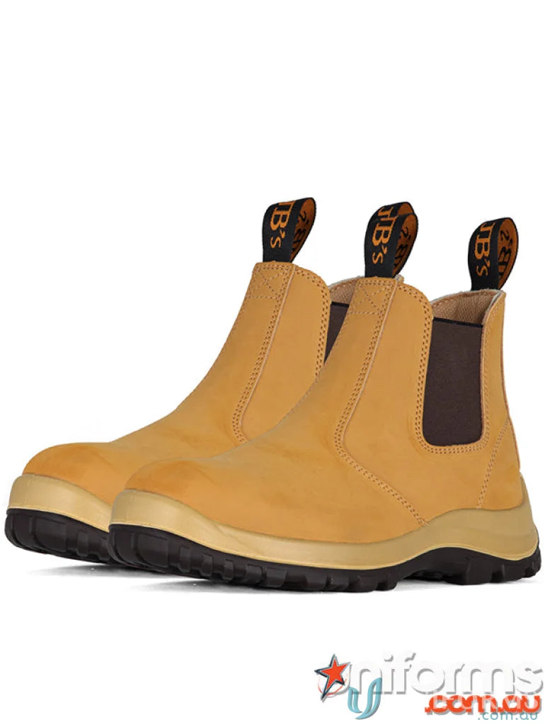 Tan leather work boots with elastic sided design for uniforms and workwear style