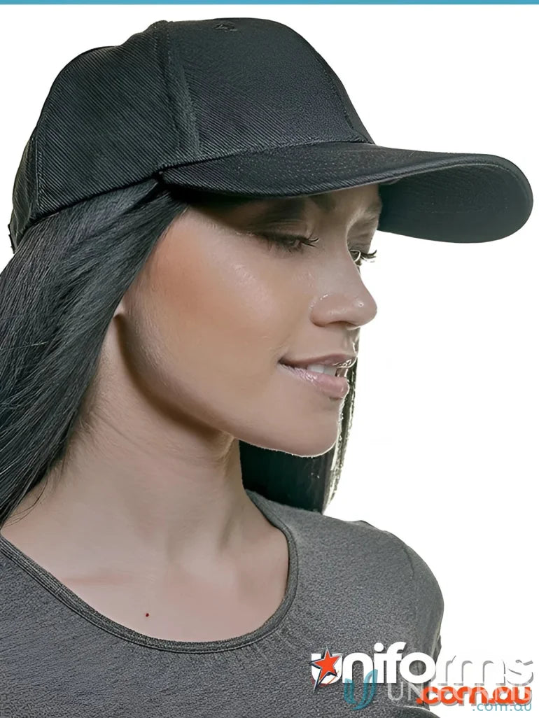 Black baseball cap in heavy brushed cotton with winning spirit traditional style and professional look