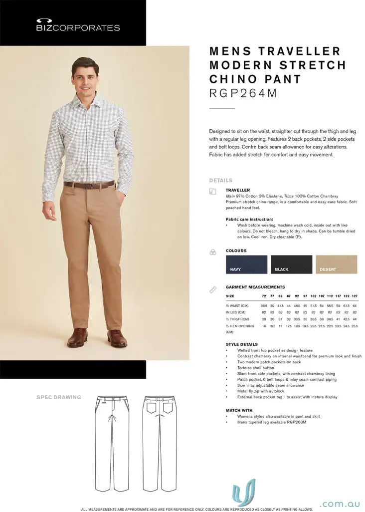 Men’s Traveller Modern stretch chino pant in RGP264M for stylish comfort