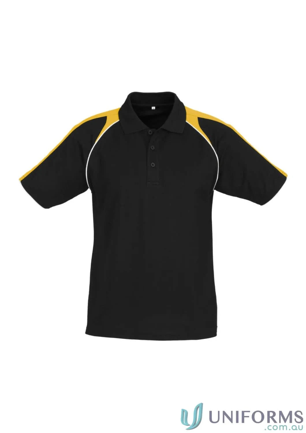 Black and yellow Triton Polo short sleeve with contrast shoulder panels, perfect for p225ms mens