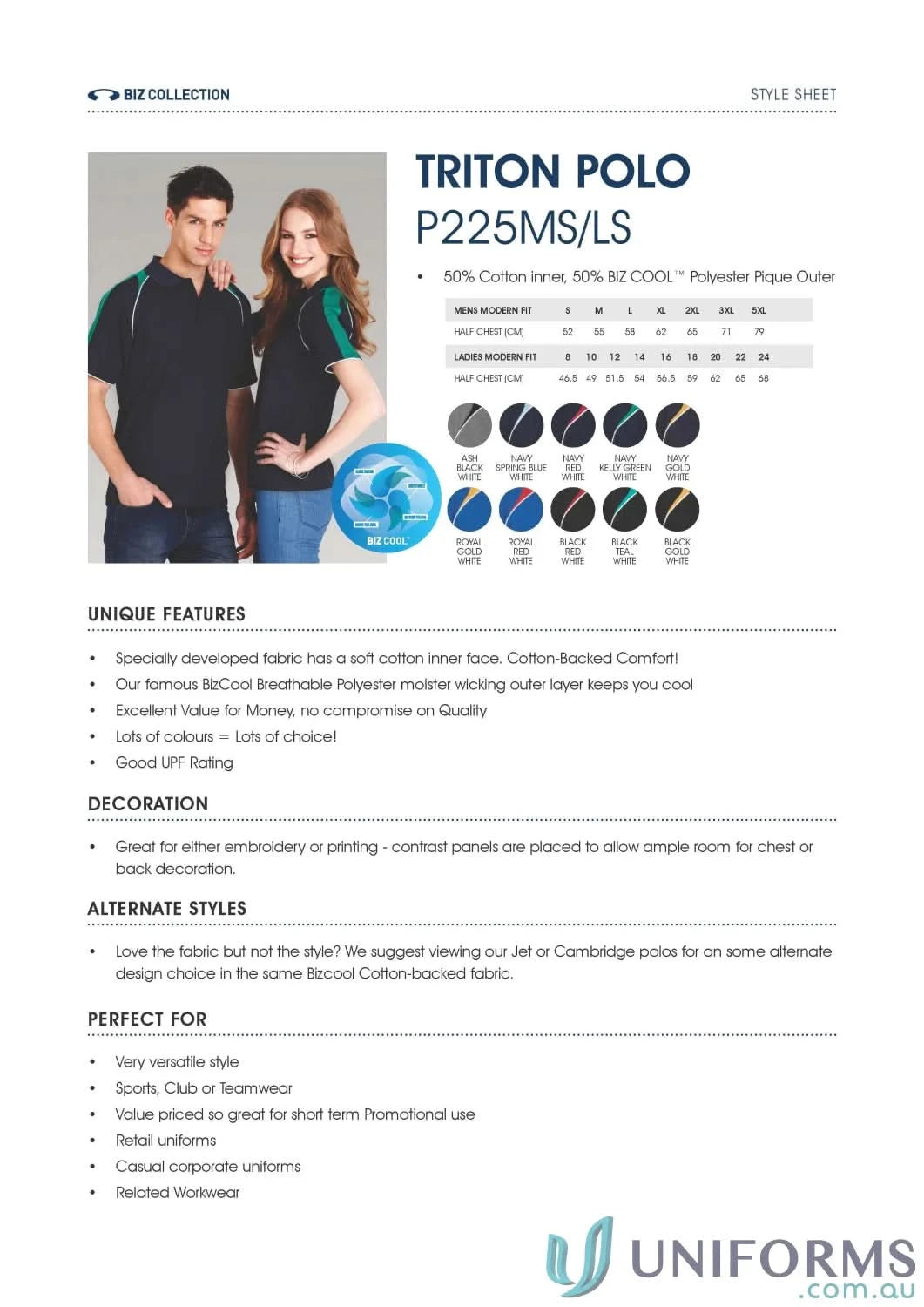 Triton Polo short sleeve with contrast shoulder panels in black with green accents for men and women