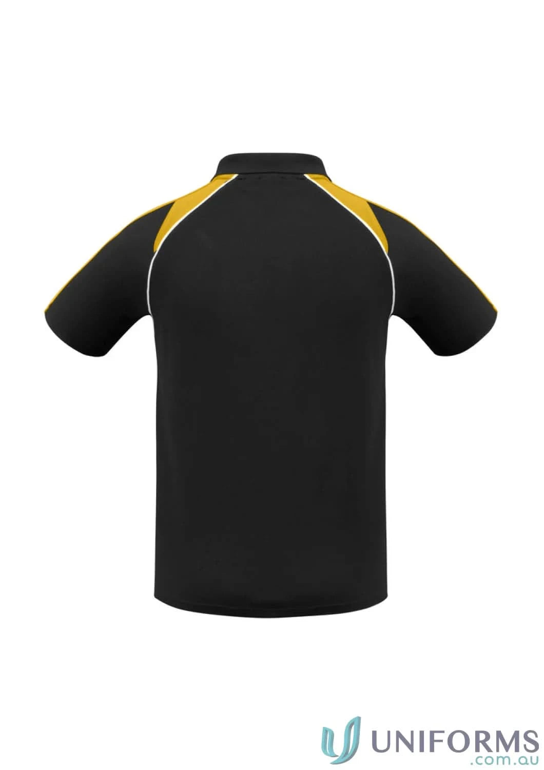 Black p225ms mens Triton Polo short sleeve with gold and white contrast shoulder panels