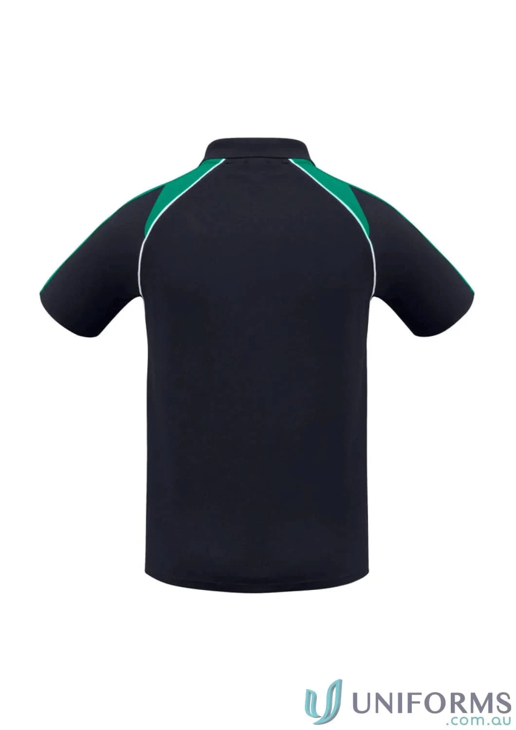 Dark blue P225MS mens Triton Polo short sleeve with green and white contrast shoulder panels