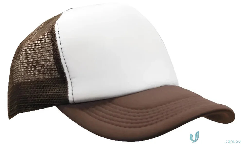 Brown and white trucker hat perfect for workwear, check out the faq link for uniforms