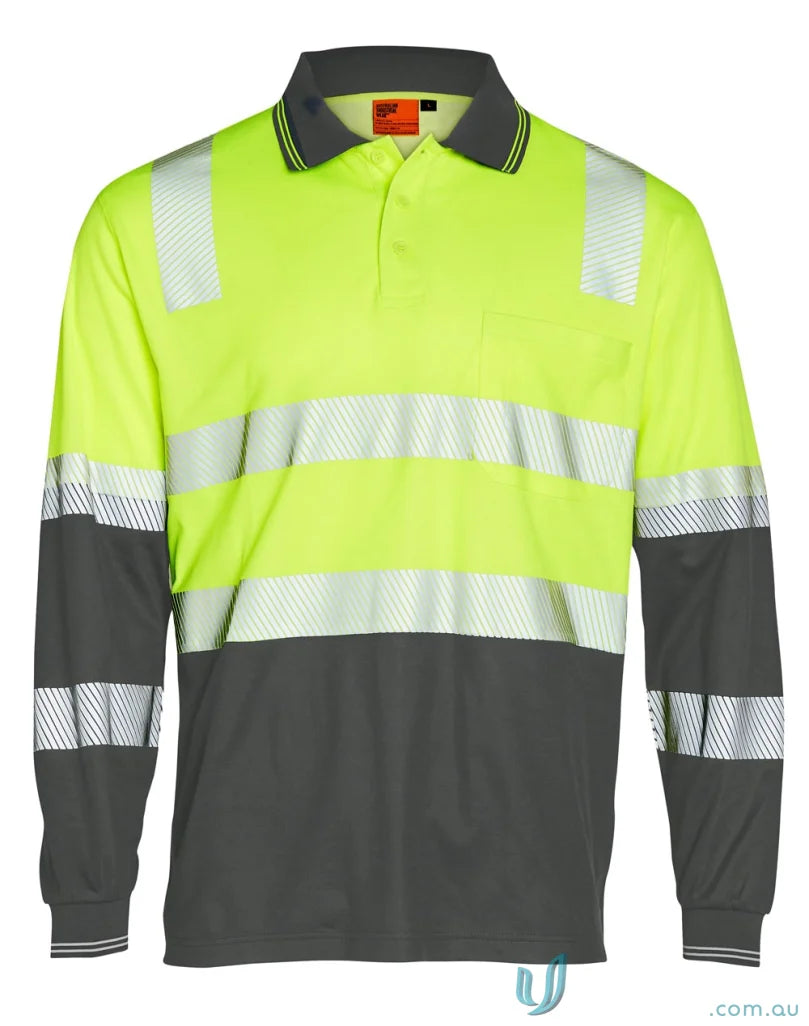 Unisex Truedry® Biomotion segmented LS safety polo in hi-vis for visibility and safety