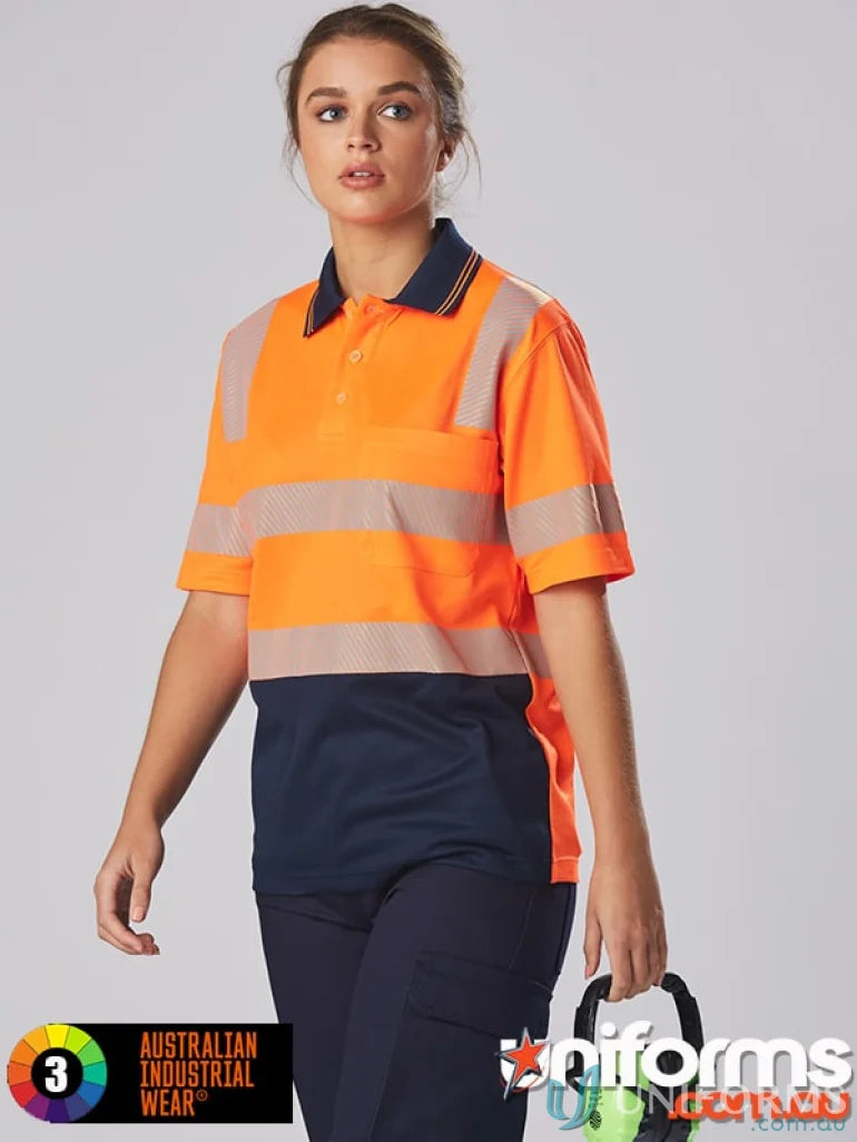 Orange and navy Truedry Biomotion Segmented SS Safety Polo for high-vis safety
