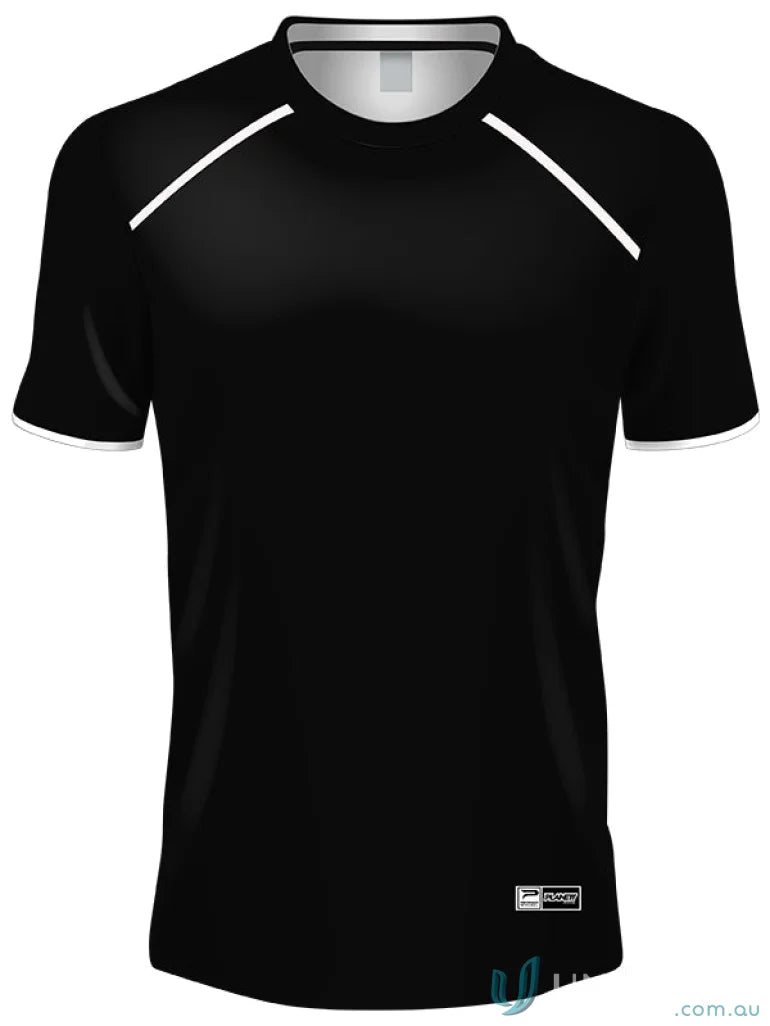 Black T-Shirt with white trim from TS104 custom made sublimated sports fabric
