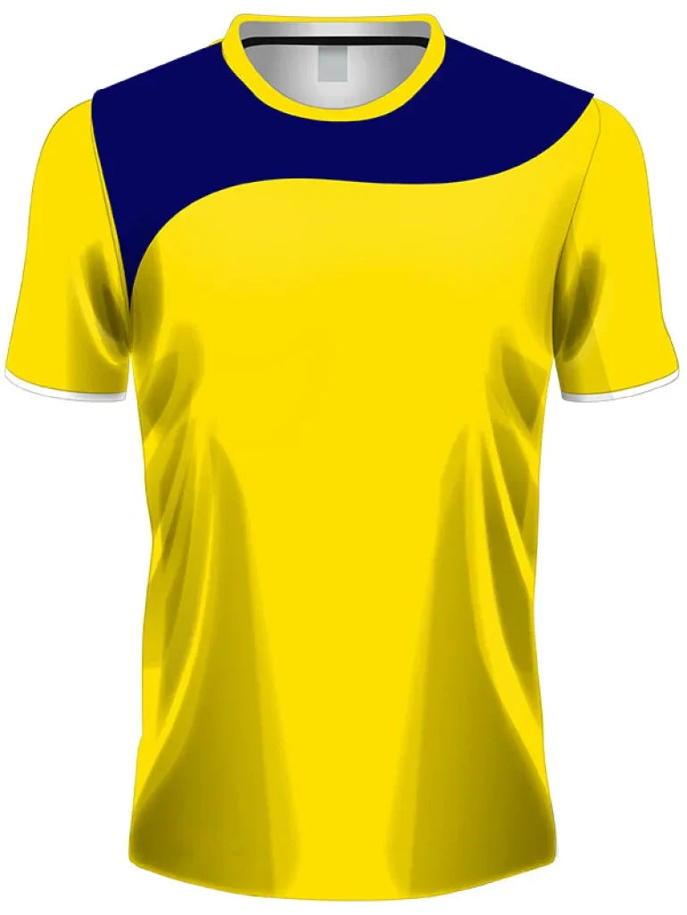 TS126 bright yellow soccer jersey with navy shoulder, custom sublimated sports fabric