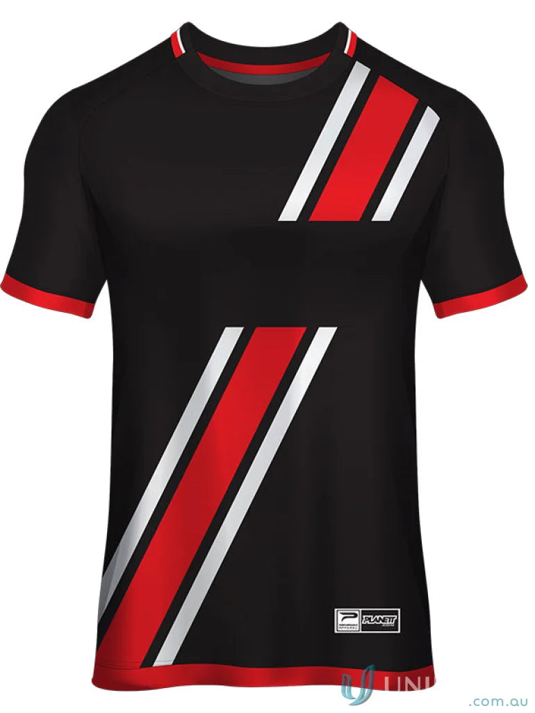 Black T-shirt with red white stripes from TS130 Custom T-Shirt made with sports fabric