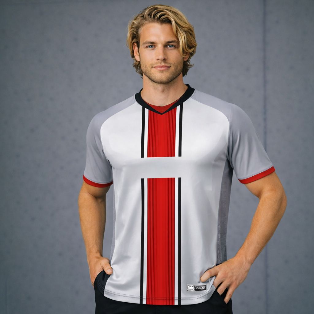 Sleek TS133 custom made sublimated jersey in white red stripes sports fabric