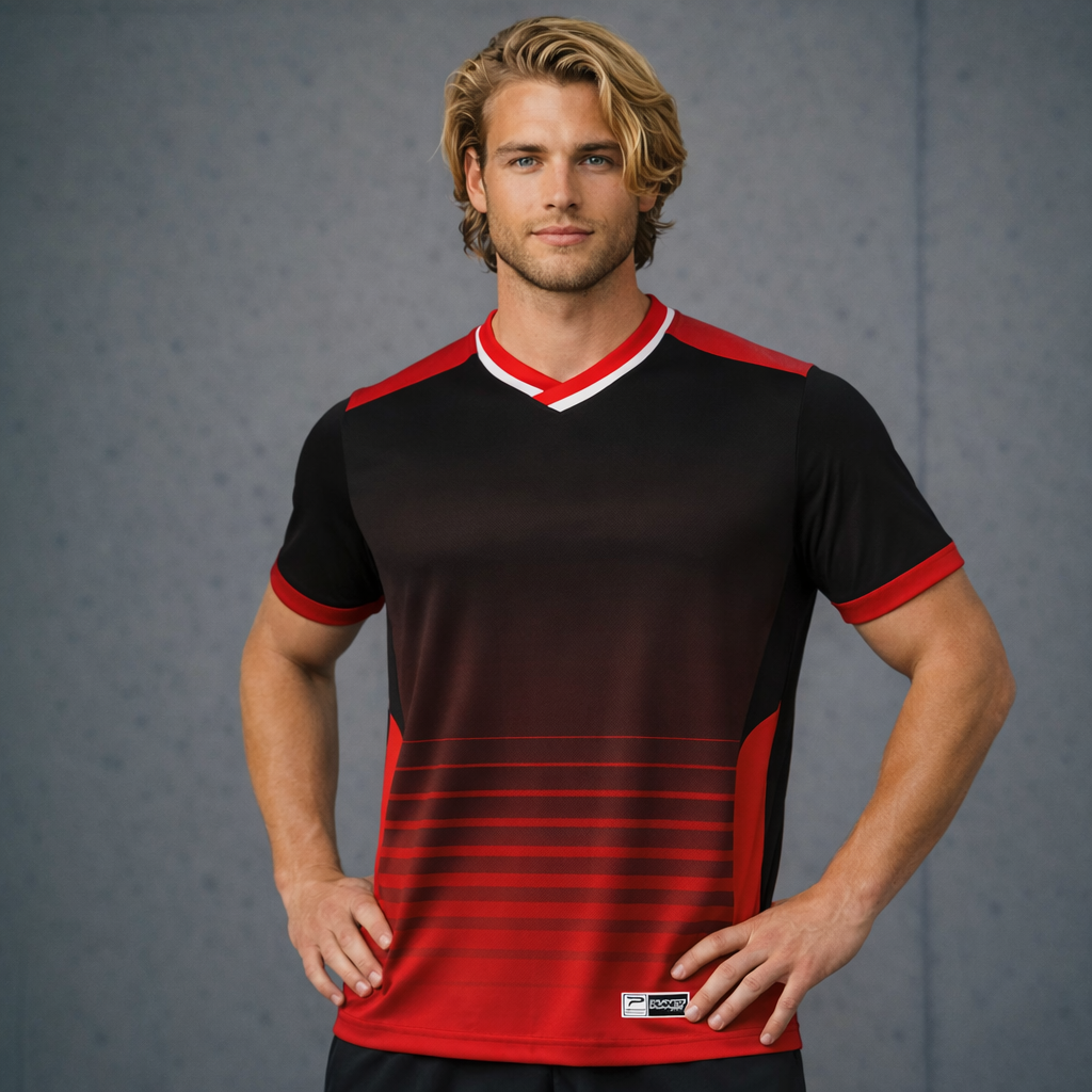 TS136 custom made sublimated black red gradient jersey with white trim