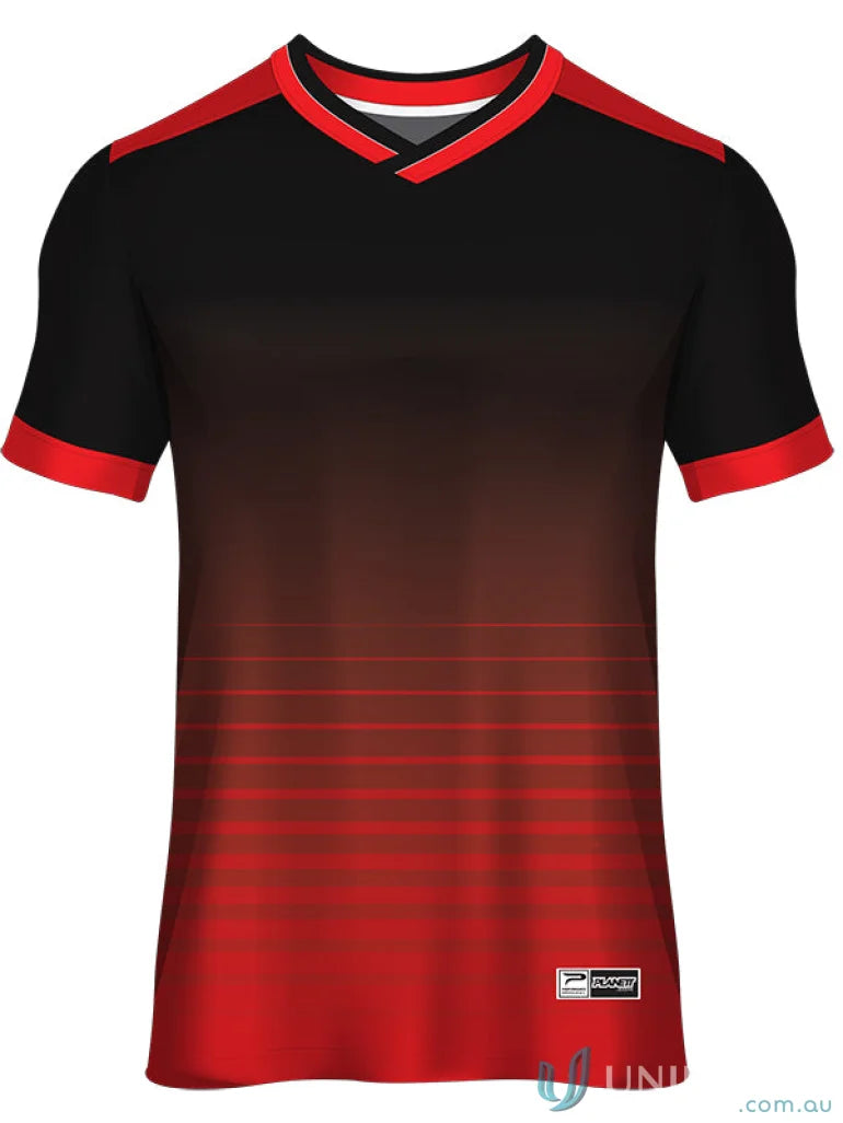 Black and red gradient soccer jersey, custom made sublimated garment from TS136