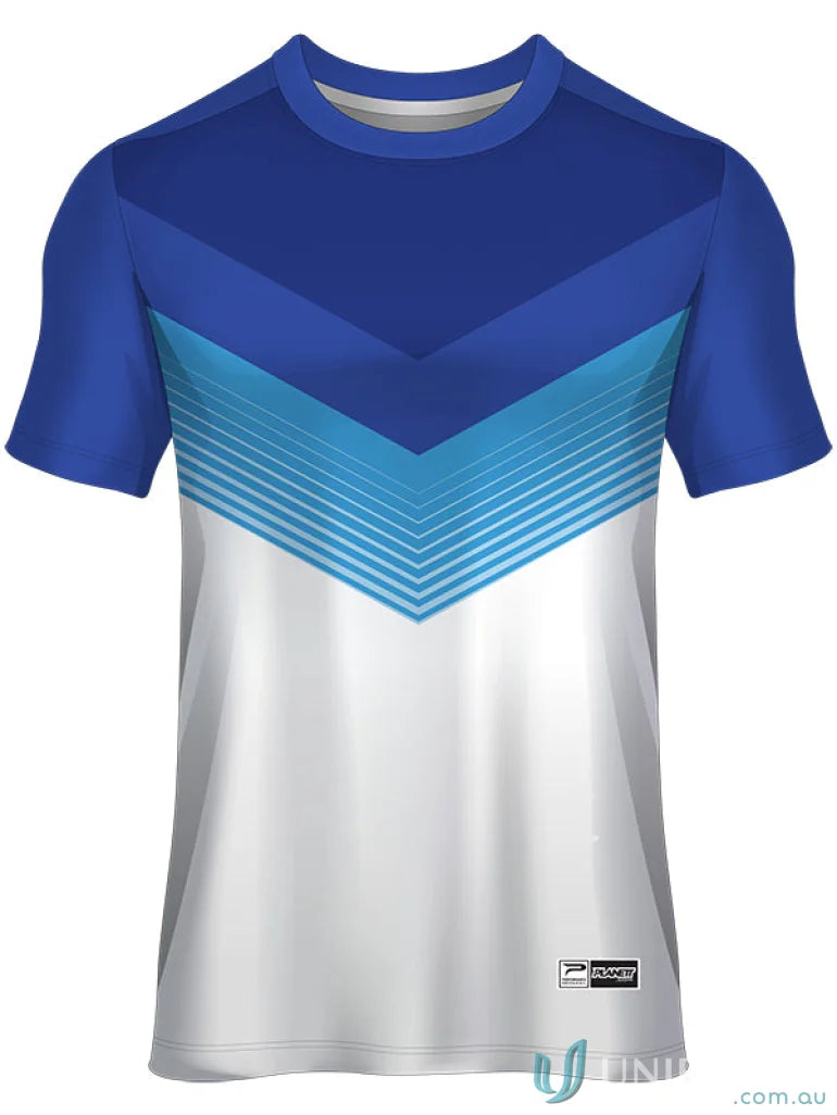 Blue and white chevron T-shirt from TS138 Custom T-Shirt made with sublimated sports fabric