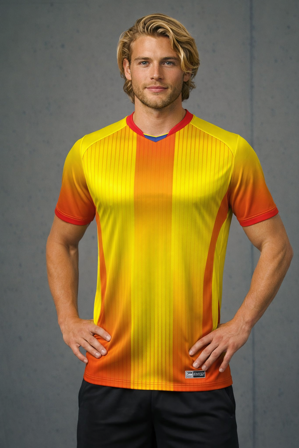 TS139 vibrant yellow orange custom made sublimated jersey in sports fabric