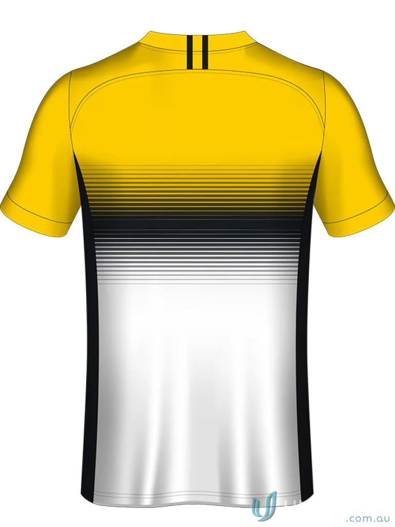 Yellow black and white gradient custom made sublimated T-Shirt on sports fabric