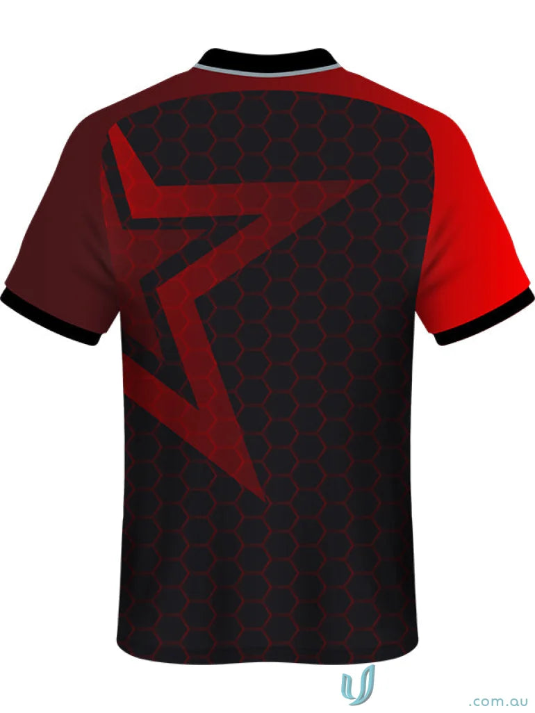 Red and black patterned t-shirt from TS142 Custom T-Shirt made with sublimated sports fabric