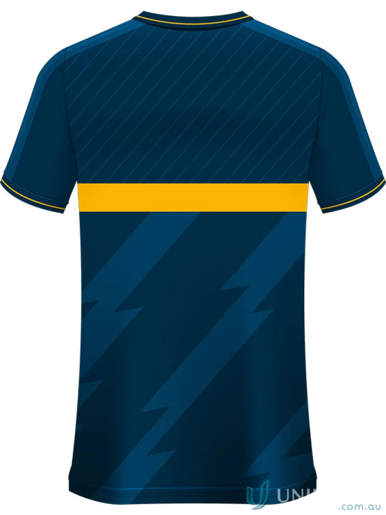 Blue and yellow soccer jersey made of sublimated sports fabric from TS144 Custom T-Shirt