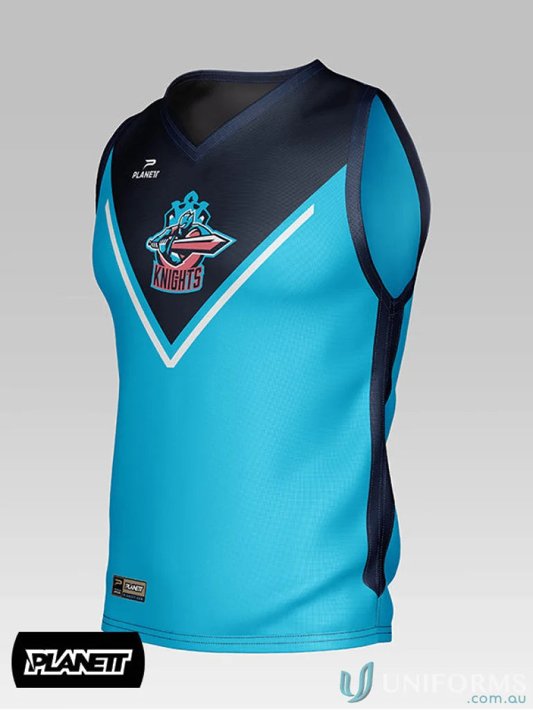 Blue and black basketball jersey from TT104 Custom Training Tops made of sports fabric