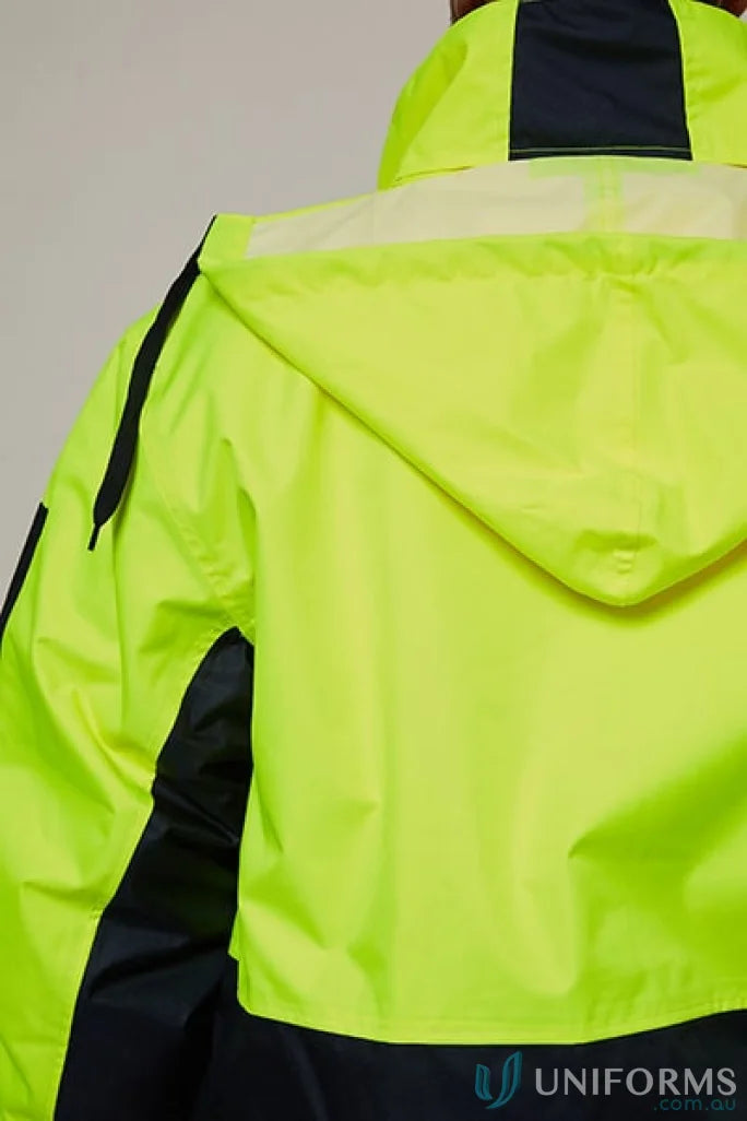 Neon yellow and black modern bomber jacket with hand warmer pockets for reliable winter uniforms